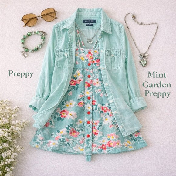 Ralph Lauren Other - Ralph Lauren Girls Preppy Outfit Set 6X Mint Floral Dress + Denim Shirt + Access